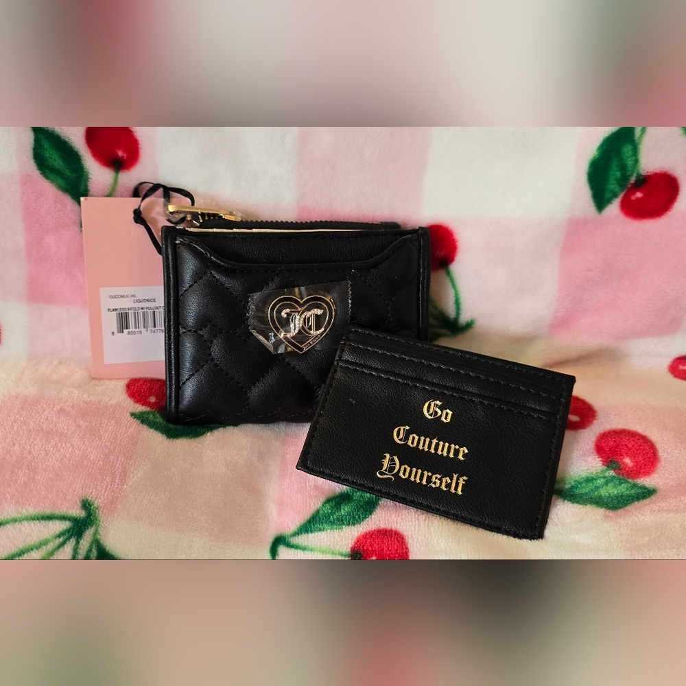 Juicy Couture Black Flawless Bifold Wallet with Pullout Card Case